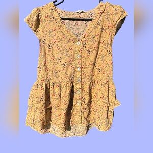 ENTRO FLORAL BOHO WOMENS YELLOW BLOUSE SIZE SMALL